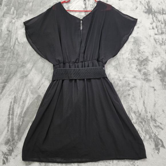 Vintage Evogues Dress Womens 3X Black Short Flutter Sleeve Belted Fit & Flare - Picture 3 of 9